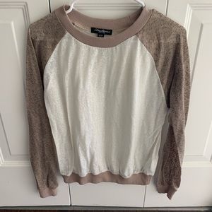 Tan and white long sleeve shirt